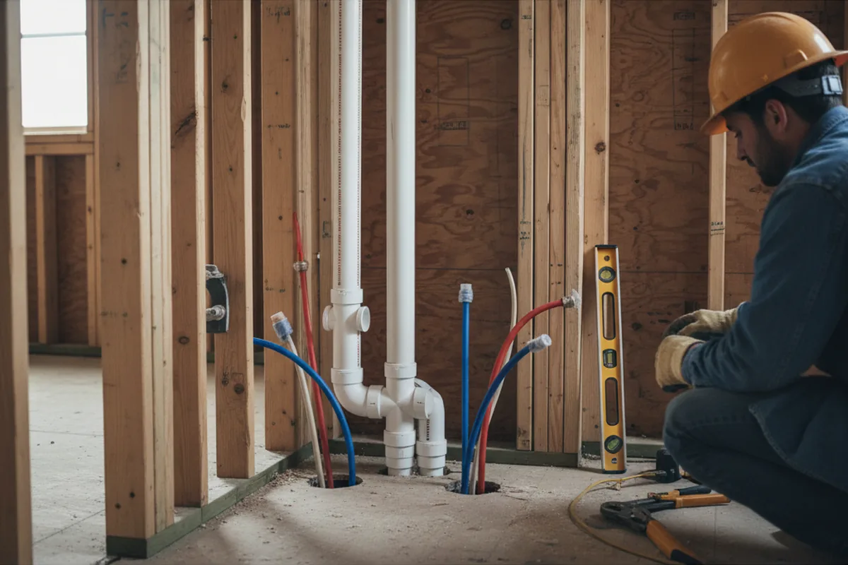 Drain and supply rough-in during Sump Pump Repair in Fort Leavenworth